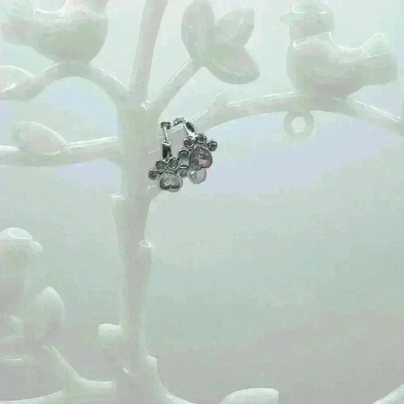 Paw Print Zircon Hoop Earrings in Pink - Picture 4 of 6